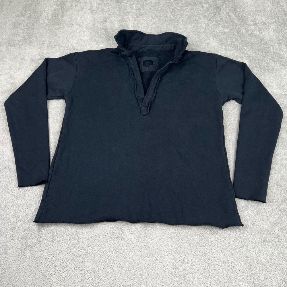 NEW Frank &‎ Eileen XS 100% Cotton Triple Fleece Navy Blue Henley Sweatshirt USA